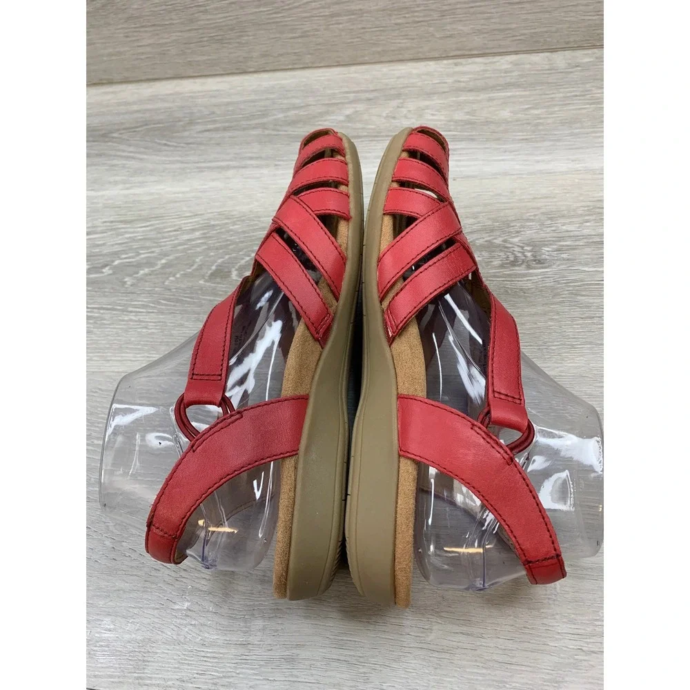 Earth Origins Berri Red Leather Fisherman Sandals Women's 10 Slingback Flat Shoe